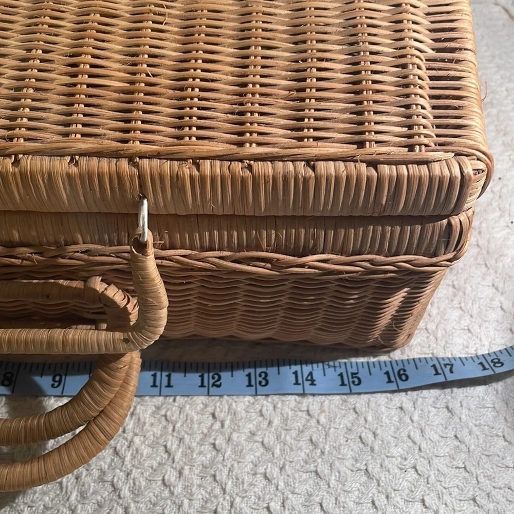 Picnic Wicker Arched Covered Basket with 3 Handles Ribbon